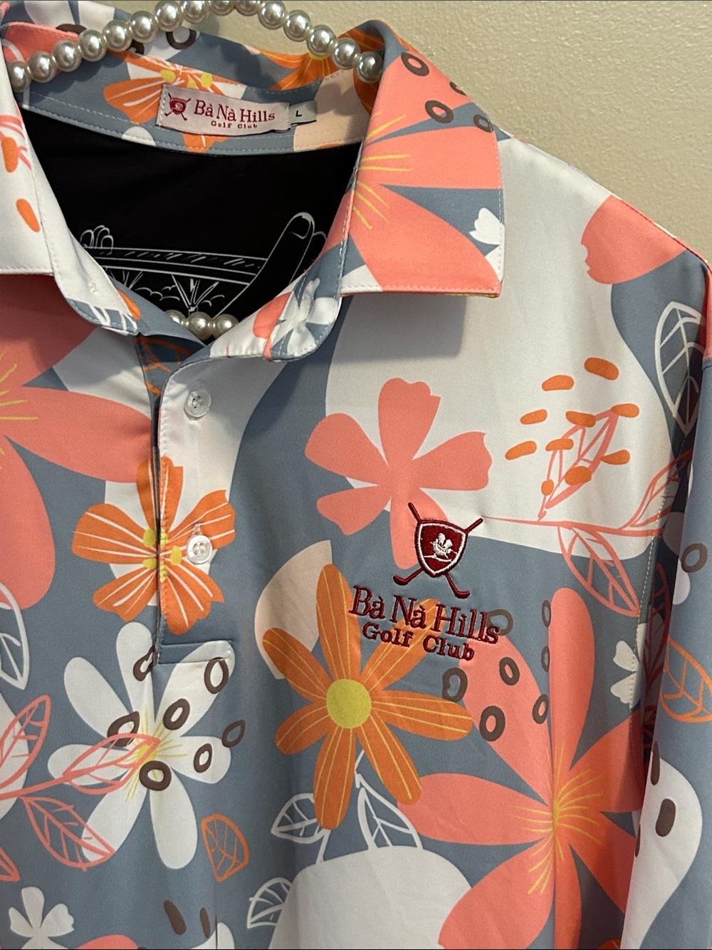Ba Na Hills Golf Club Floral Performance Polo Shirt Size L